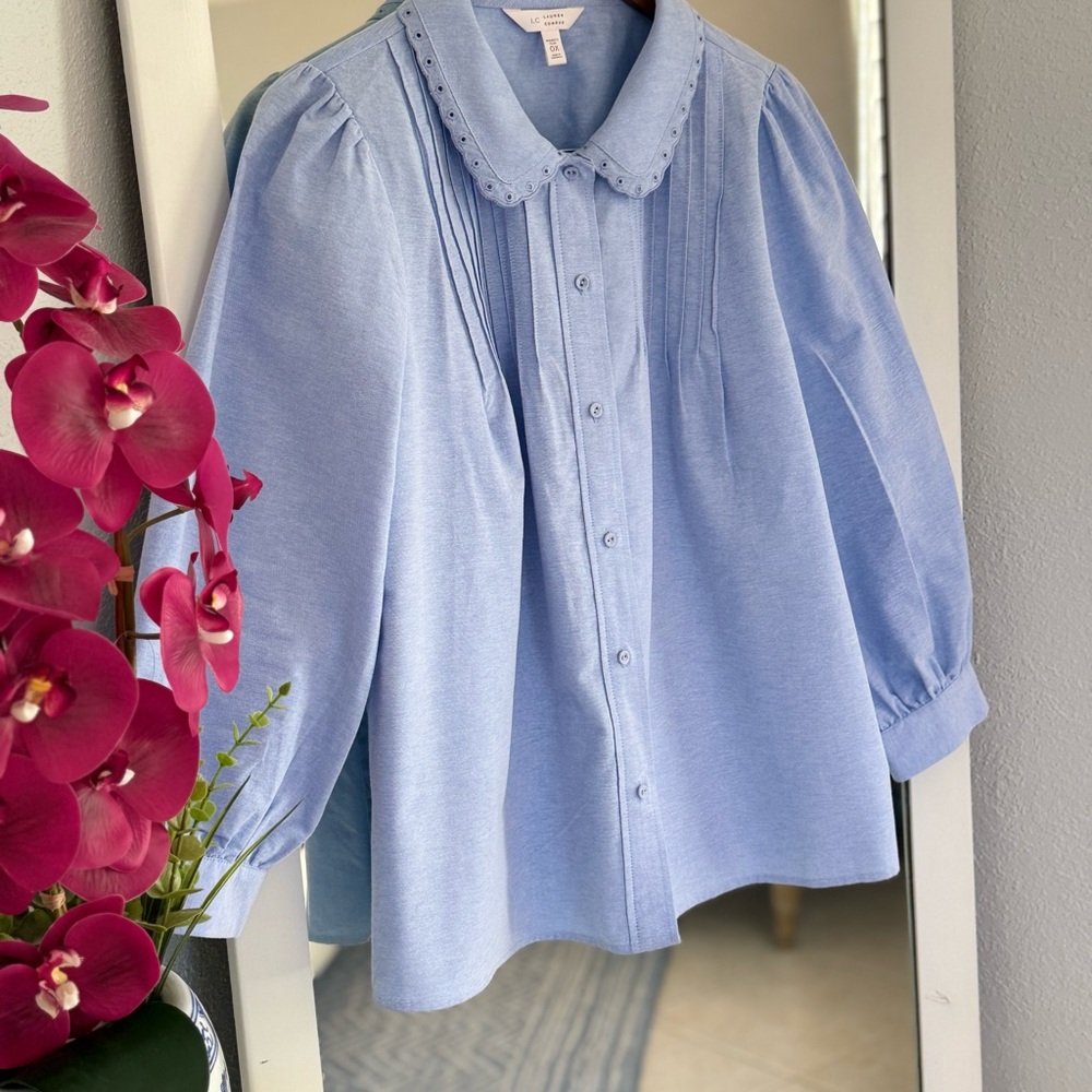 BOGO Light Blue Denim Blouse w Eyelet  Collar